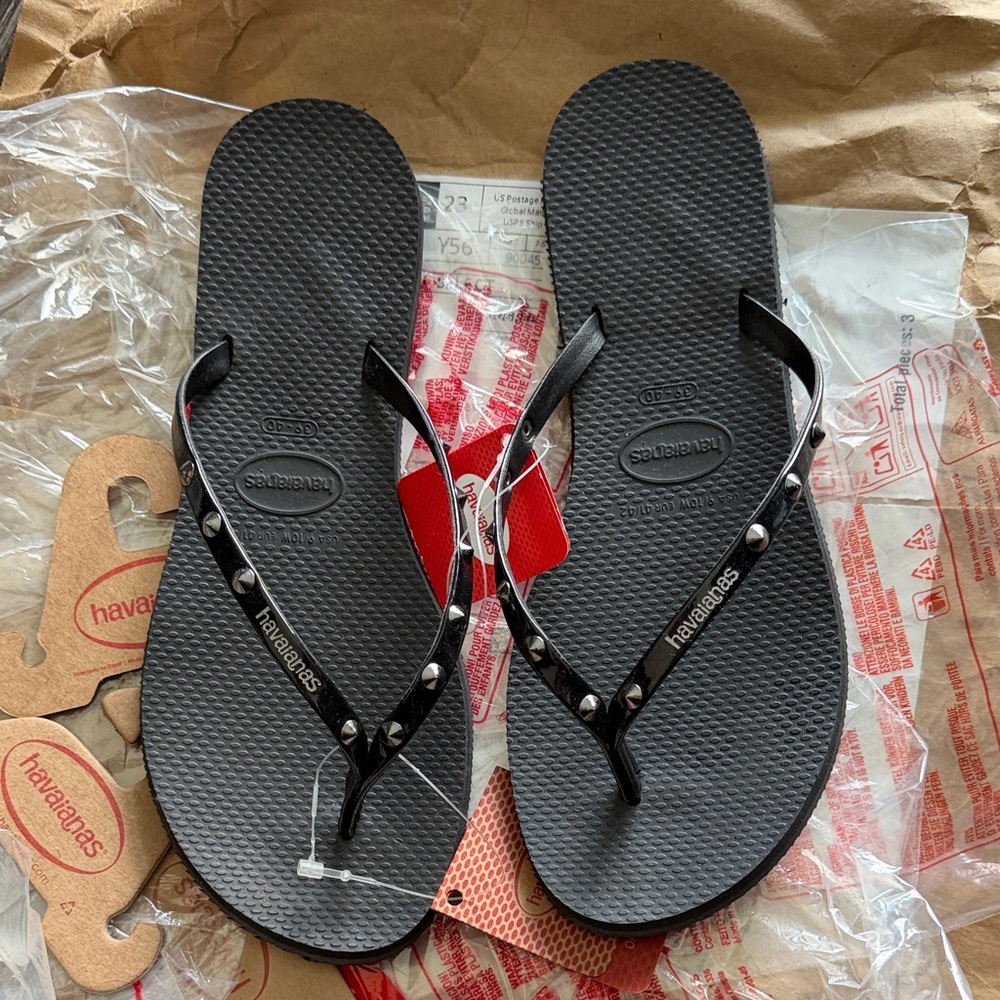 Havaianas Black Flip Flops with Silver Studs